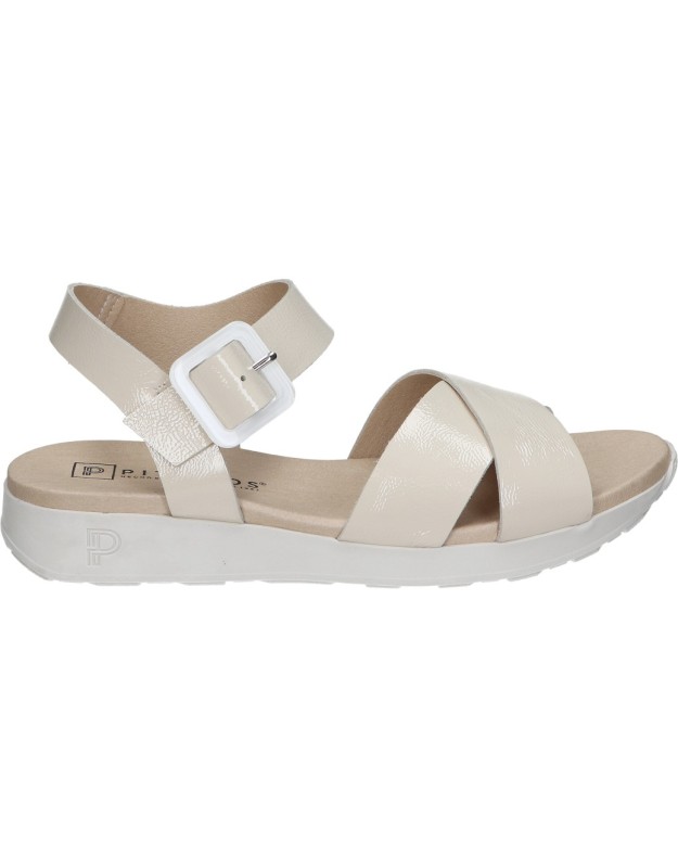 Sandalias de piel con cuña para mujer PITILLOS 10551 color crema