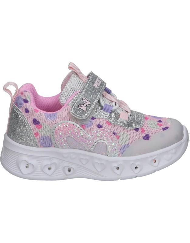 zapatillas con luces para nina pekes 7006 plata con dibujos de corazones 26