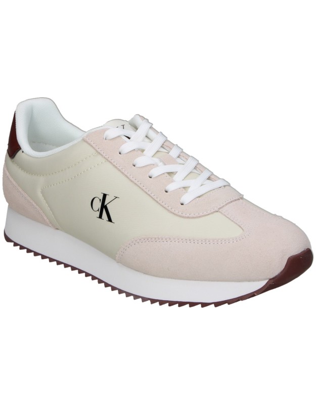 Zapatillas de piel para mujer CALVIN KLEIN W018280HJ beige y rosa