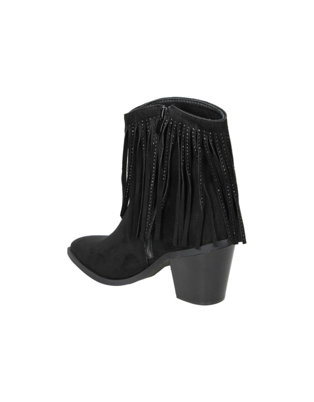 Botines de tacón negros con flecos D'Angela DRB29146