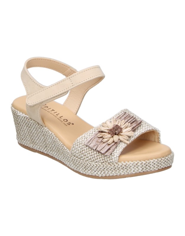 Sandalias con cuña PITILLOS 11262 en beige para mujer