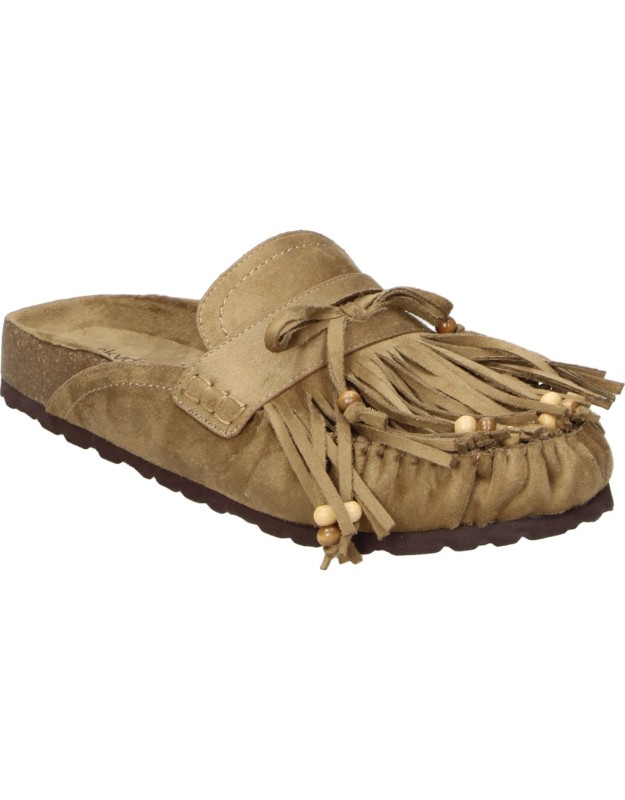 Zuecos con flecos en camel SKYDIVA Hippie para mujer