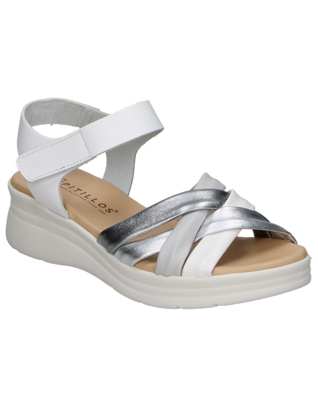 Sandalias con cuña de piel PITILLOS 11290 blancas para mujer