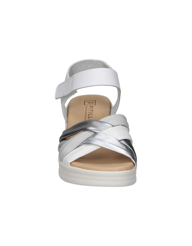 Sandalias con cuña de piel PITILLOS 11290 blancas para mujer