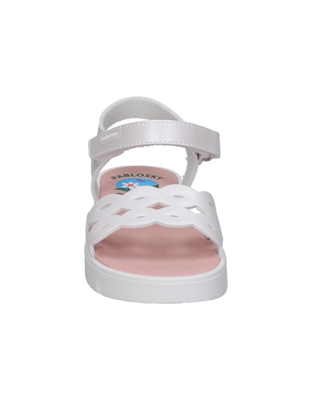 Sandalias Plana con Velcro PABLOSKY 440704 Color Blanco para Niña