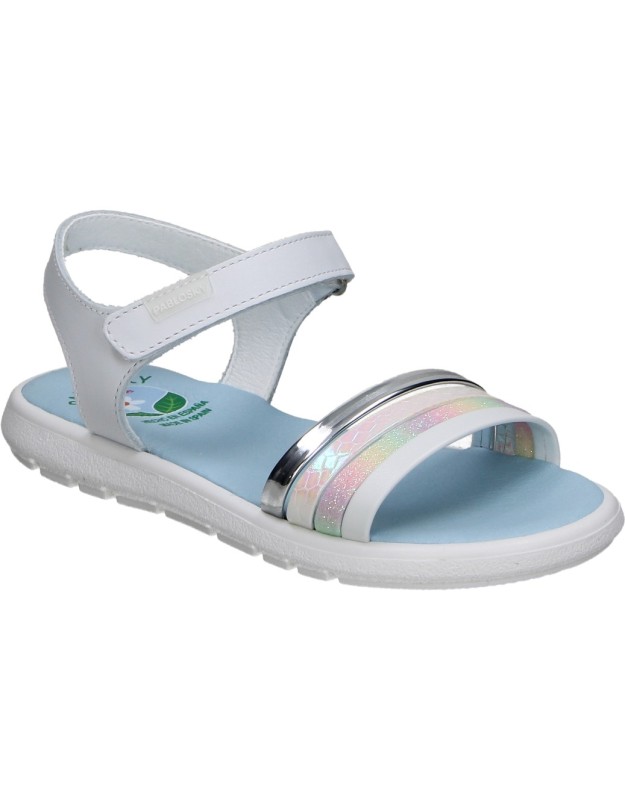 Sandalias PABLOSKY 448600 en Color Blanco con Detalles para Niña con Cierre de Velcro