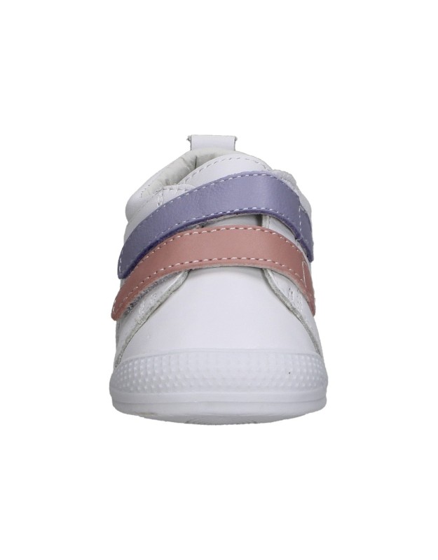 Zapatillas Respetuosas ÑAKOS 9002 en Color Blanco con Detalles en Rosa y Morado con Velcro para Niña