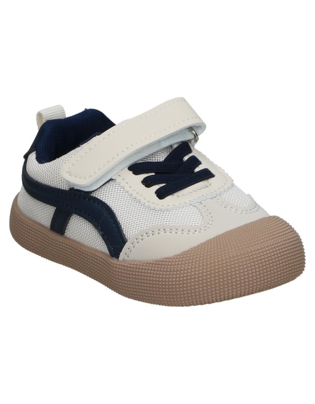 Zapatillas Infantiles ÑAKOS 9005 Respetuosas Barefoot en Color Beige con Detalles en Azul Marino