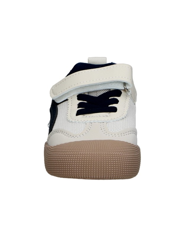 Zapatillas Infantiles ÑAKOS 9005 Respetuosas Barefoot en Color Beige con Detalles en Azul Marino