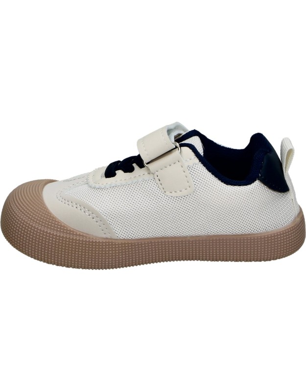 Zapatillas Infantiles ÑAKOS 9005 Respetuosas Barefoot en Color Beige con Detalles en Azul Marino