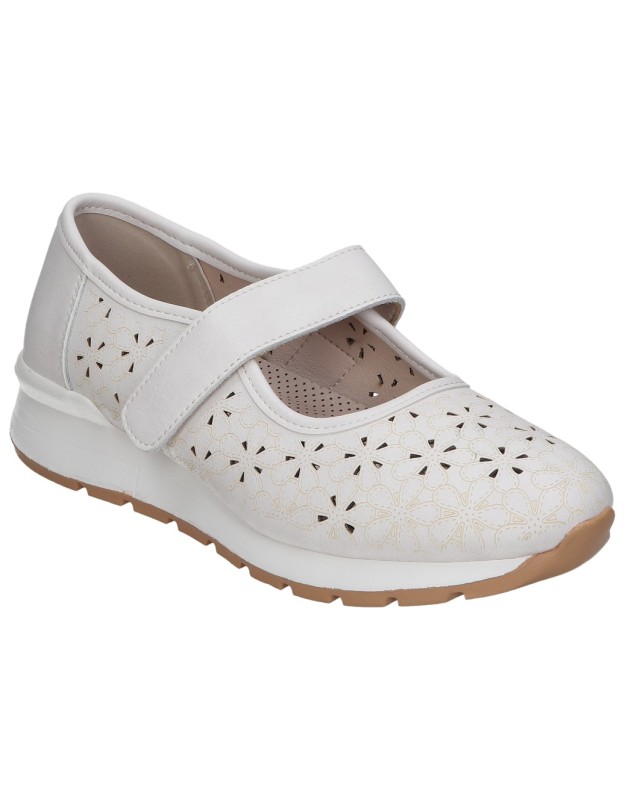 Zapatos de Piel CALZAZUL-FLEX 322 en Color Blanco con Detalles para Mujer