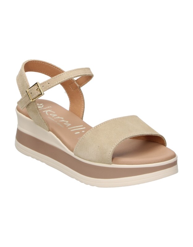Sandalias de piel con cuña KARRALLI 5982 en beige para mujer
