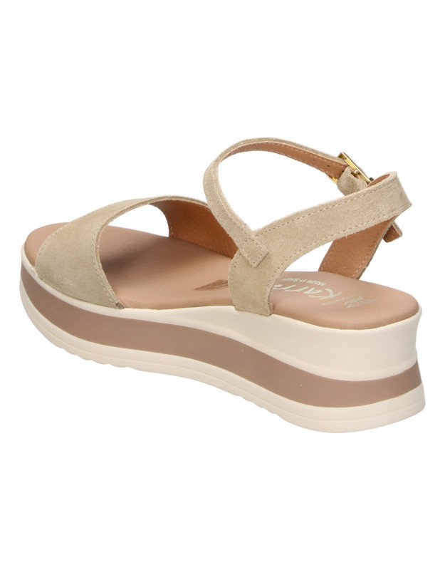 Sandalias de piel con cuña KARRALLI 5982 en beige para mujer