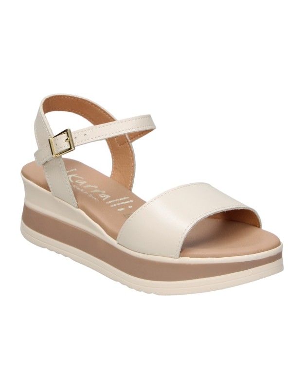 Sandalias de piel con cuña KARRALLI 5982 blancas para mujer