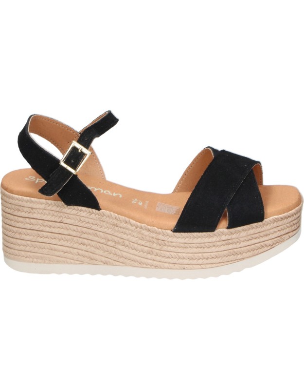 Sandalias de Cuña Alta SPARWOMAN 6032 en Color Negro para Mujer