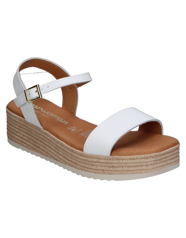 Sandalias de Piel con Cuña SPARWOMAN 6022 en Color Blanco para Mujer