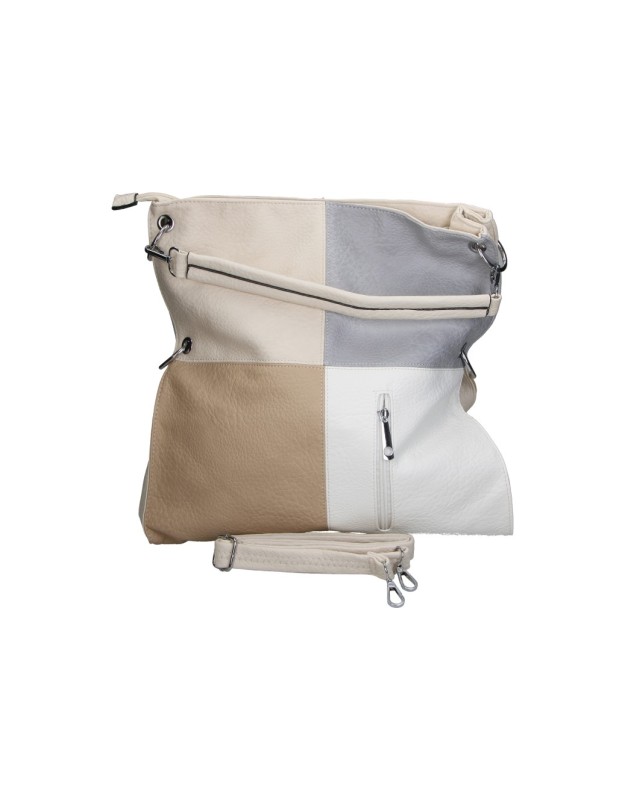 Bolso de Hombro CHENSON 5037-1 en Color Beige con Detalles en Gris, Blanco y Taupe para Mujer