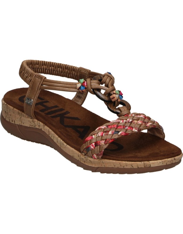 Sandalias con Cuña CHIKA10 Rigatone 04 en Color Marrón Cuero para Mujer