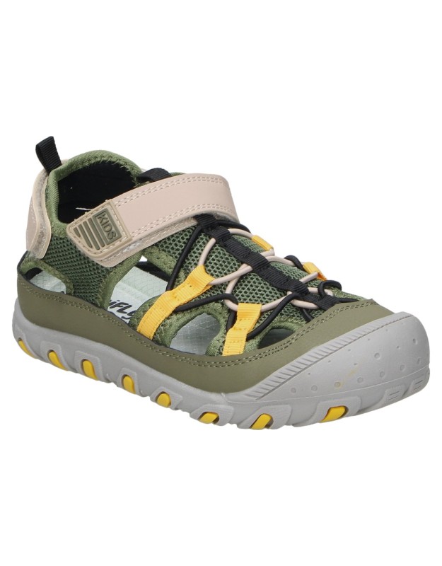 Sandalias Infantiles de Verano JUPIFLY 9015 en Color Verde con Detalles en Beige y Amarillo