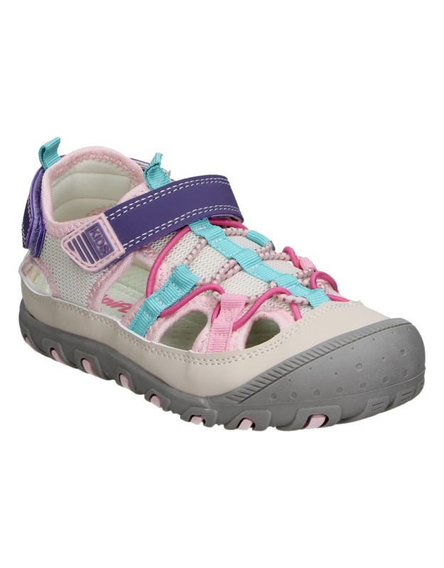 Sandalia de Verano JUPIFLY 9015 en Color Gris con Detalles en Rosa para Niña