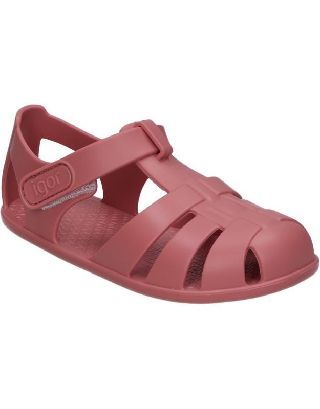 Chancletas Infantiles Barefoot con Velcro IGOR Nemo Solid s10324-383 en Color Rojo