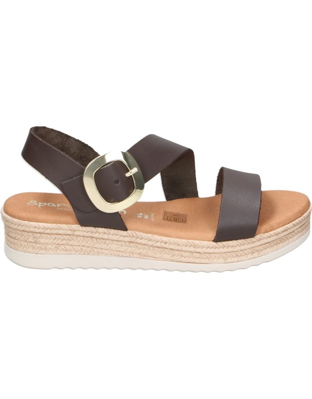 Sandalia de Piel con Cuña SPARWOMAN 6012 en Color Marrón para Mujer