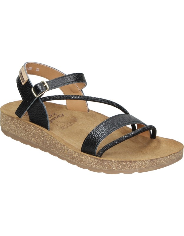 Sandalia de piel THE HAPPY MONK Formentera-009 negra para mujer