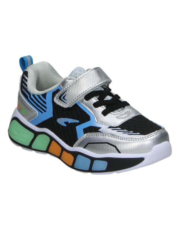 Zapatillas JUPIFLY para Niño en Plata con Detalles de Colores1016