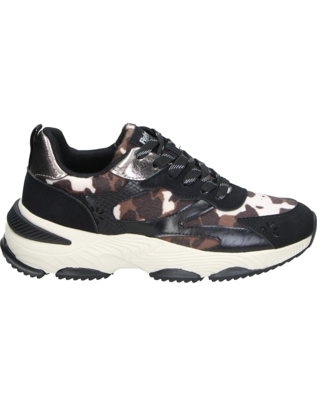 Zapatilla con cuña REFRESH 176121 negra y estampado de vaca