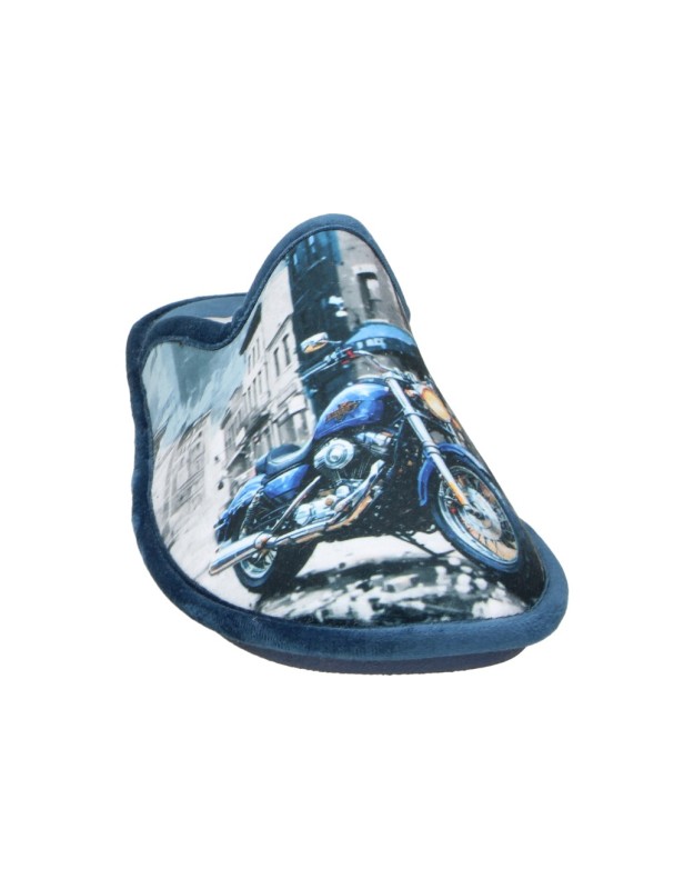 Zapatillas de Casa COSDAM Destalonadas para Hombre Azules con Dibujos de Motos 1414