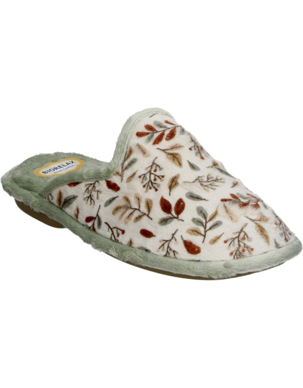 Zapatillas de Casa COSDAM Destalonadas para Mujer en Verde con Dibujos Otoñales 4538b