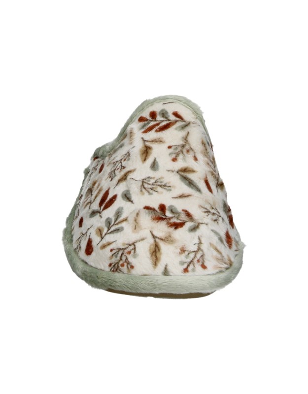 Zapatillas de Casa COSDAM Destalonadas para Mujer en Verde con Dibujos Otoñales 4538b