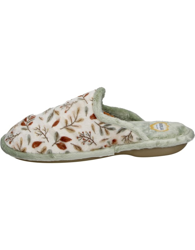 Zapatillas de Casa COSDAM Destalonadas para Mujer en Verde con Dibujos Otoñales 4538b