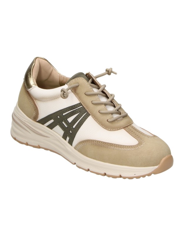 Zapatos AMARPIES para Mujer en Color Beige con Detalles en Blanco y Verde amd31084