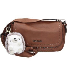 Bolso Bandolera REFRESH para Mujer Camel con Colgantes Coloridos 183439