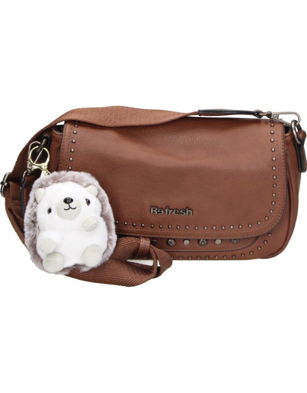 Bolso Bandolera REFRESH para Mujer Camel con Colgantes Coloridos 183439