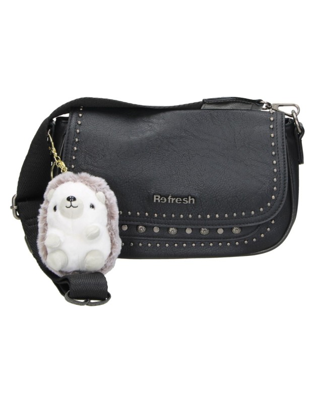 Bolso Bandolera REFRESH para Mujer Negro con Colgantes Coloridos 183439