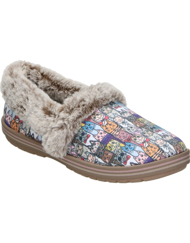 SKECHERS | Zapatillas de Casa BOBS Too Cozy Chic Cat para Mujer – Pantufla Multicolor con Estampado Animal Print, Interior Cálido, Forro Suave y Diseño Cómodo de Invierno – Modelo 33347-MLT