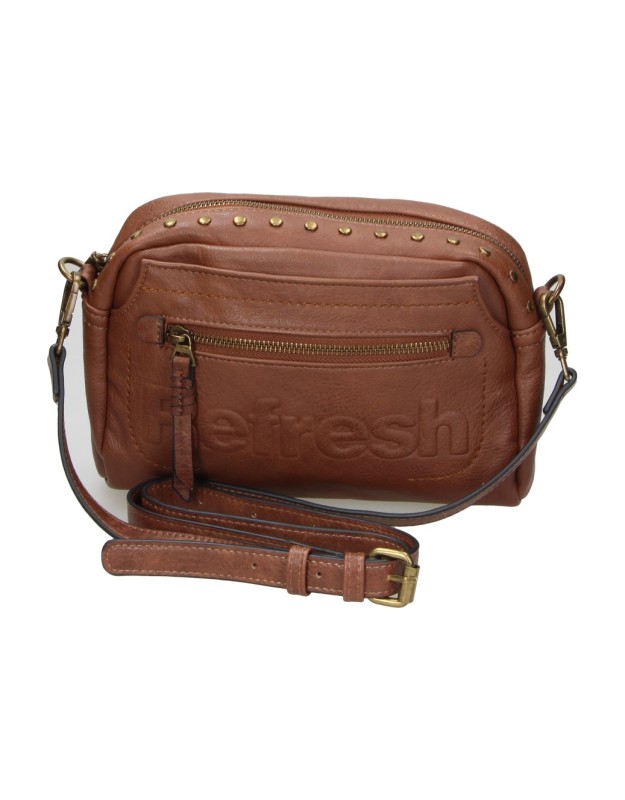 Bolso Bandolera REFRESH para Mujer color Camel con Tachuelas y Bolsillo Frontal 183425