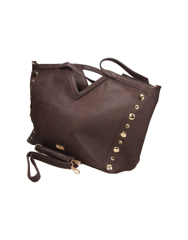 Bolso shopper con tachuelas LAURA SANZ C C381-2 en color café