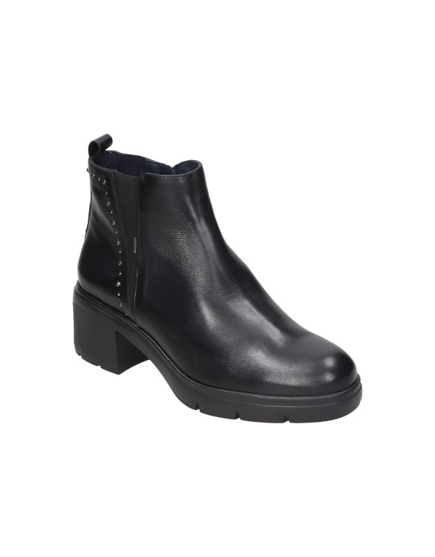 Botines FLUCHOS de Piel con Tacón para Mujer color Negro F2109