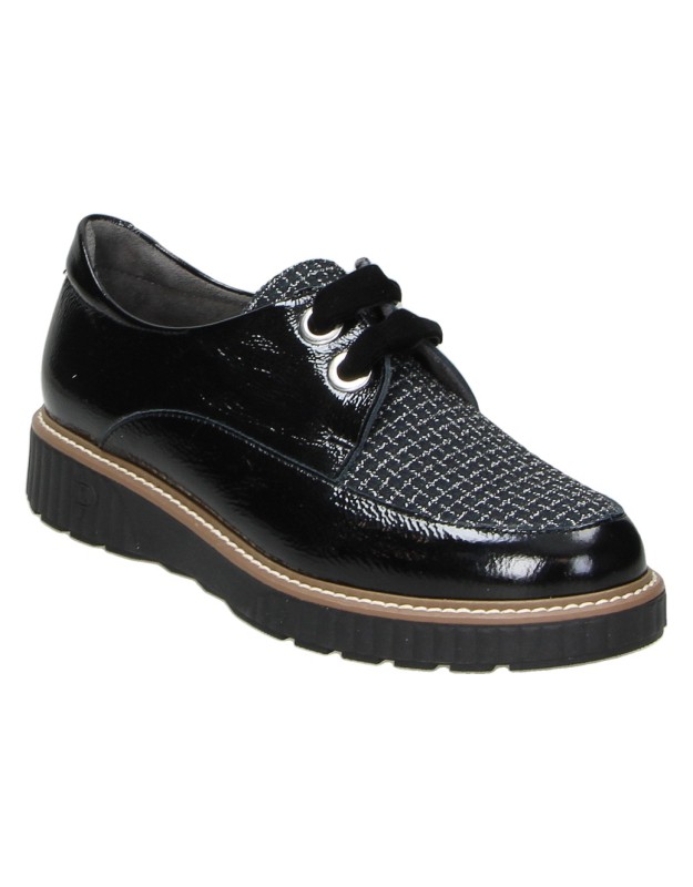 Zapatos Pitillos Oxford en Charol en Negro con Detalles para Mujer 11555