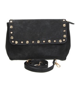 Bolso Bandolera LAURA SANZ con Solapa y Tachuelas para Mujer color Negro C609