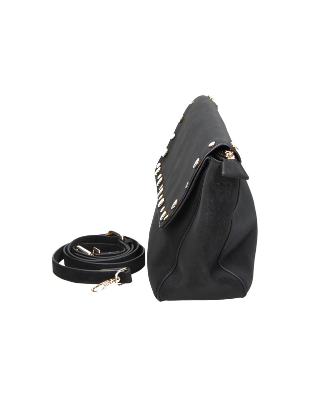 Bolso Bandolera LAURA SANZ con Solapa y Tachuelas para Mujer color Negro C609