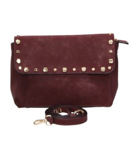 Bolso Bandolera LAURA SANZ con Solapa y Tachuelas para Mujer color Burdeos C609