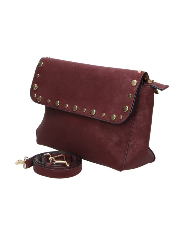 Bolso Bandolera LAURA SANZ con Solapa y Tachuelas para Mujer color Burdeos C609