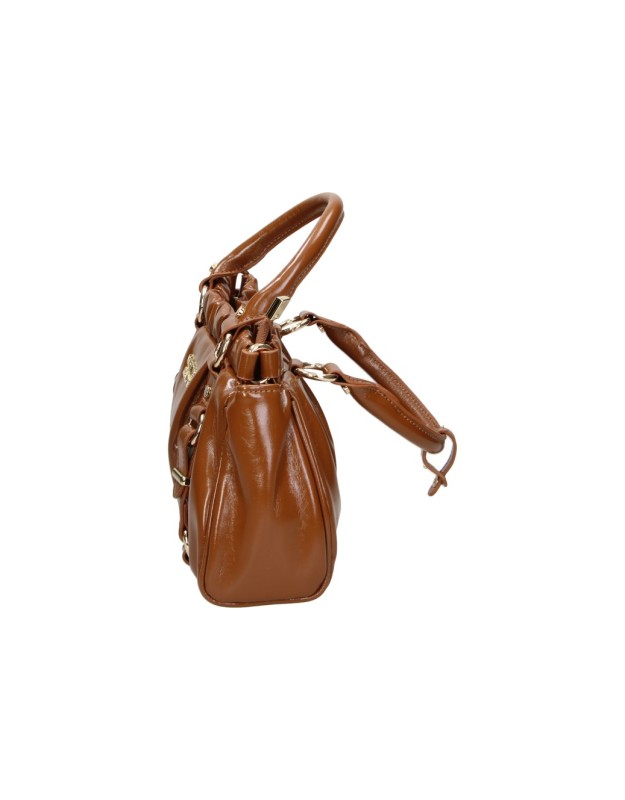 Bolso de Mano LAURA SANZ con Diseño Fruncido Marrón Camel V C623