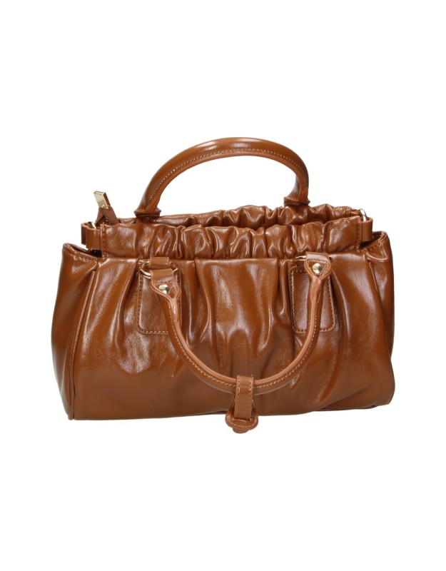 Bolso de Mano LAURA SANZ con Diseño Fruncido Marrón Camel V C623