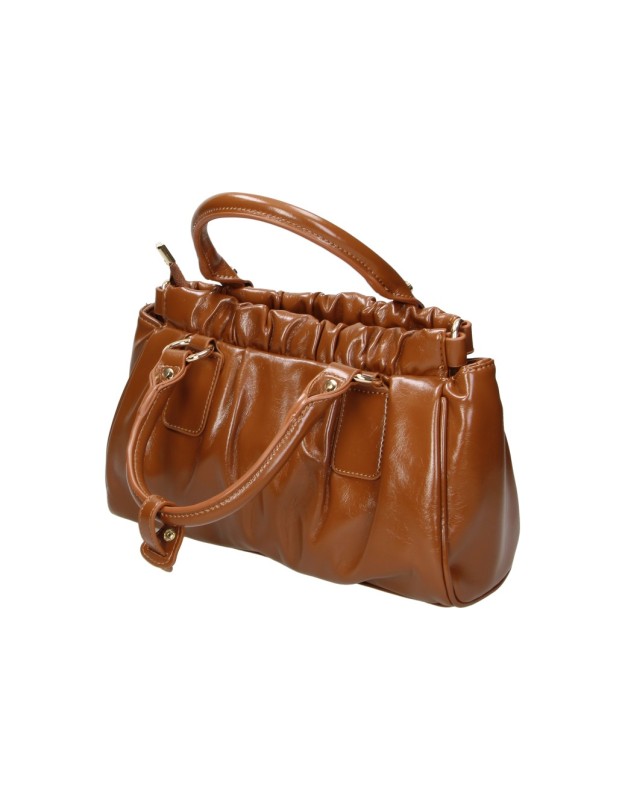 Bolso de Mano LAURA SANZ con Diseño Fruncido Marrón Camel V C623