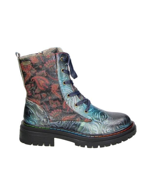 Botines LAURA VITA Kandyo 24 para Mujer Jeans con Estampado Floral, Cordones y Suela Track